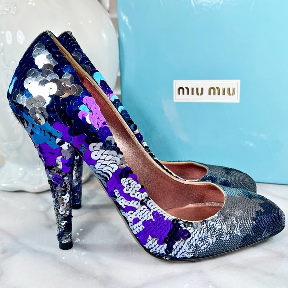 Miu Miu Multicolor Sequin Round Toe Pumps - Picture 6 of 9